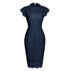 Solid Color Temperament Round Neck Sexy Lace Slim And Hip Wrap Pencil Dress CD127