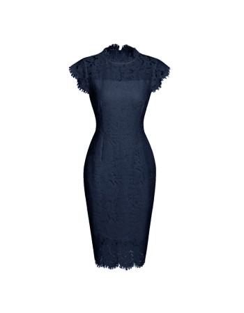 Solid Color Temperament Round Neck Sexy Lace Slim And Hip Wrap Pencil Dress CD127