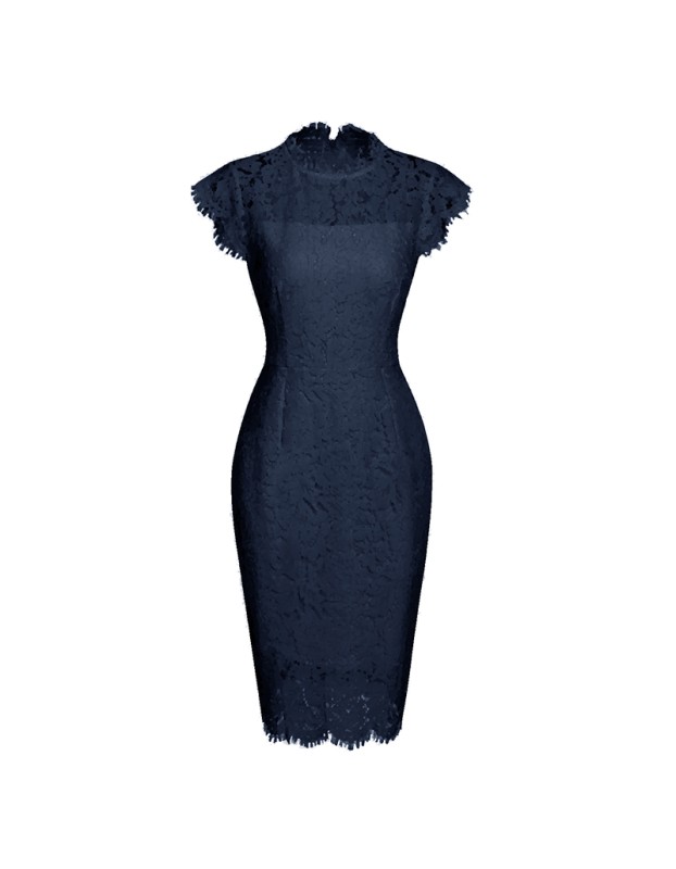 Solid Color Temperament Round Neck Sexy Lace Slim And Hip Wrap Pencil Dress CD127
