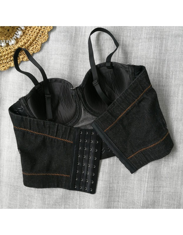 Outside Wearing a Cowboy Halter Crop Striped Top Nightclub Wipe Chest 8999