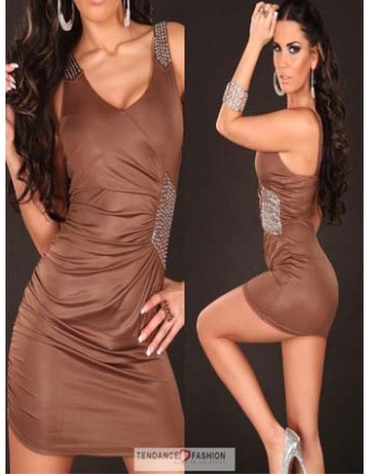 Sexy brown strap mini dress m3600b