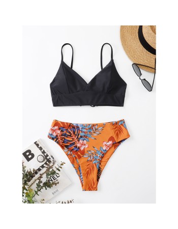 Solid Color Patchwork Split Print Summer Lingerie Sexy Belt Bikini Swimwear A2202