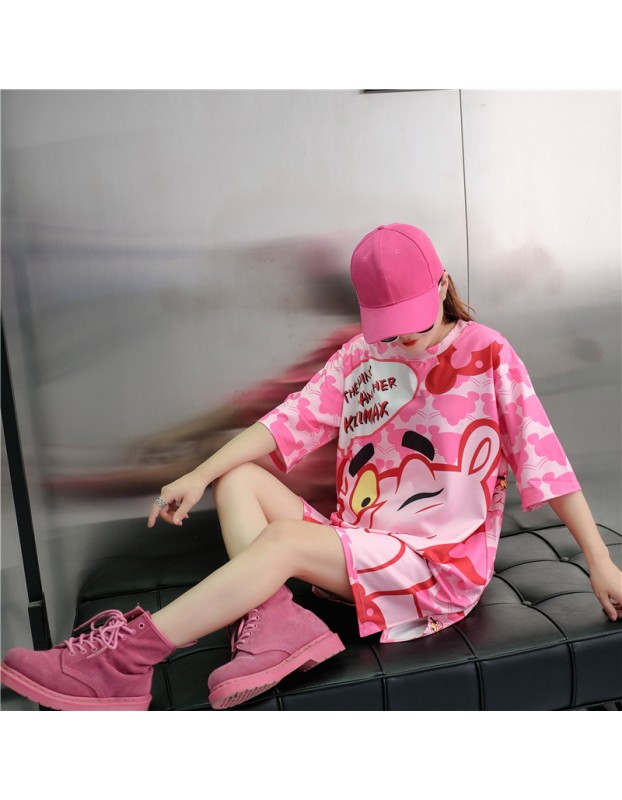 Women Summer Cartoon Print T-Shirts Dress M8341