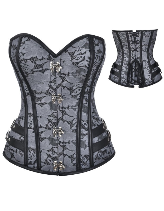 Metal Buckle Jacquard Floral Steampunk Steel Boned Underbust Corset  M1442