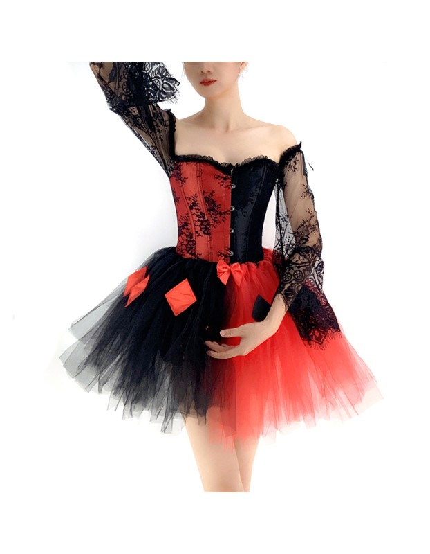 Women Corset Dress Halloween Witch Costume Clown Bustier With Skirt 1708