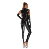Glossy PU Mirror Sexy Bodysuit Zipper Crotch One Piece Leather Jumpsuit 6845