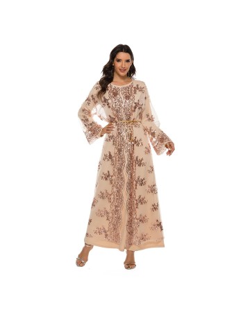 High Density Bead Embroidery Maxi Ladies Elegant Flared Sleeve Moslem Dress 20212a