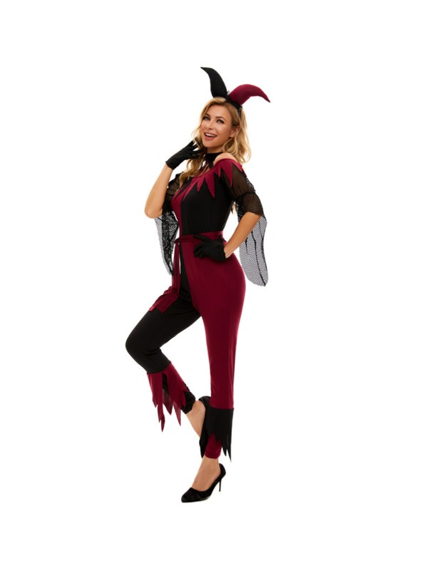 Red Sexy Circus Fancy Joker Clown Halloween Costume Cosplay M40763