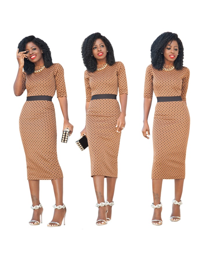 Semi-sleeved printed tight sexy high waist was thin ladies dress