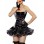 zipper front black leahter corset with layered skirt m1207C
