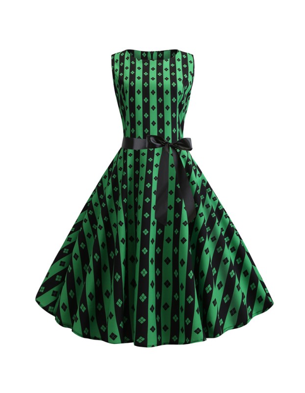 Slim The Bhole Body Printed Custom  Vintage Sleeveless Dress JY13420