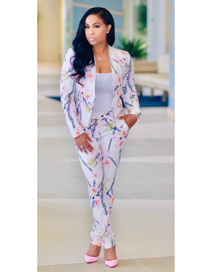 lady summer clothes chain printed coat and trousuers shop online