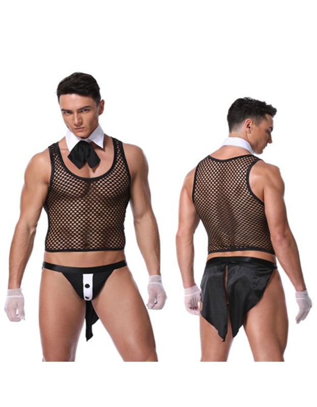 Uniform Tuxedo Sexy Lingerie Set Mesh Men Underwear M20190