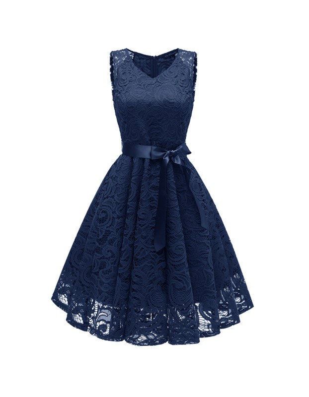 Big Swing Mesh Sexy Women Lace Modest  V-Neck Evening Dresses CD1592