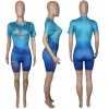 Short Sleeve Gradient Bodycon Rompers Womens Jumpsuit M064