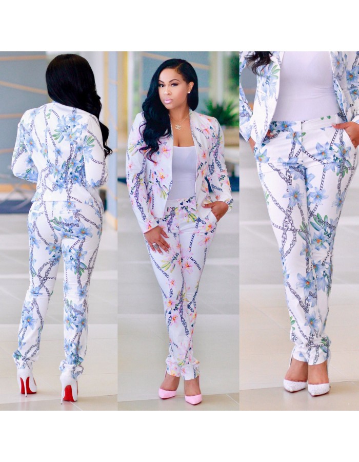 lady summer clothes chain printed coat and trousuers shop online