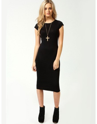 Hot Women Solid Sexy Short Sleeve Midi Pencil Dress M30224