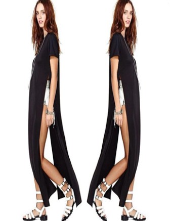 Three Colors Short Sleeves Coat Design Maxi Long Dress M3845