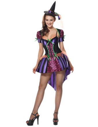 Sexy Adult Witch Costume Purple Swallowtail Dress m40051