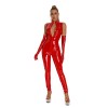 Glossy PU Mirror Sexy Bodysuit Zipper Crotch One Piece Leather Jumpsuit 6845