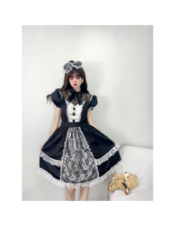 Black Sandwich Super Heavy Maid Costume Cosplay Cute Lolita Uniform Dress DL2026