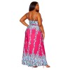 Hot Women Print Halter Cross V-neck Long Dress 9406