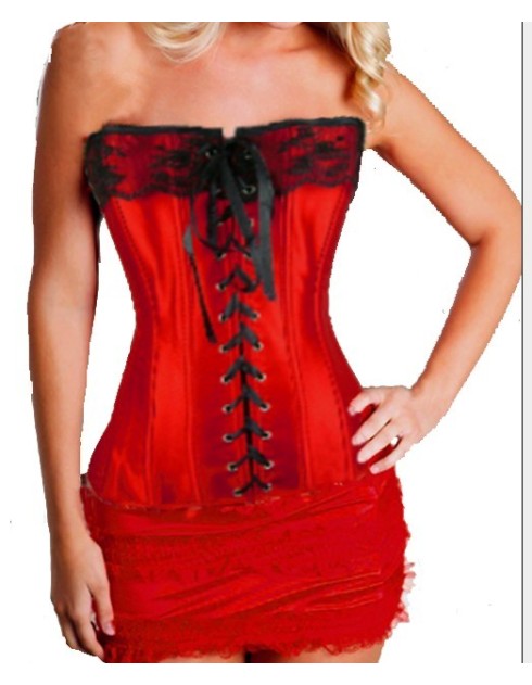 red newest corset with ruffle skirt m1807G