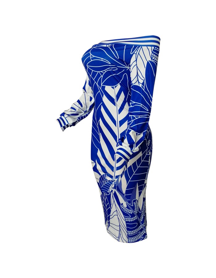 Women Long Sleeve Printed Bodycon Midi Dress m8241