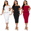 Sexy off shoulder ruffle women office dress M8402