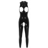 Women Hollowed Out Patent Leather Jumpsuit Club Suit Biker Bodysuit 6757