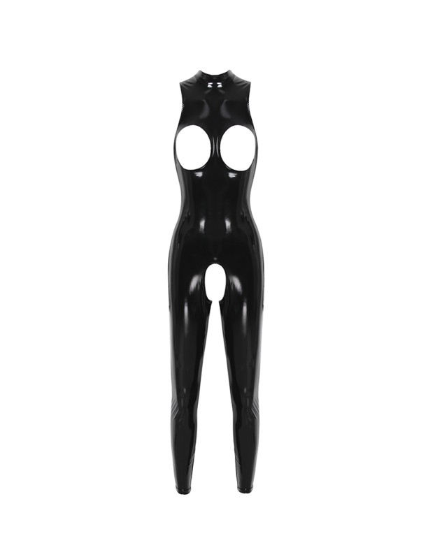 Women Hollowed Out Patent Leather Jumpsuit Club Suit Biker Bodysuit 6757