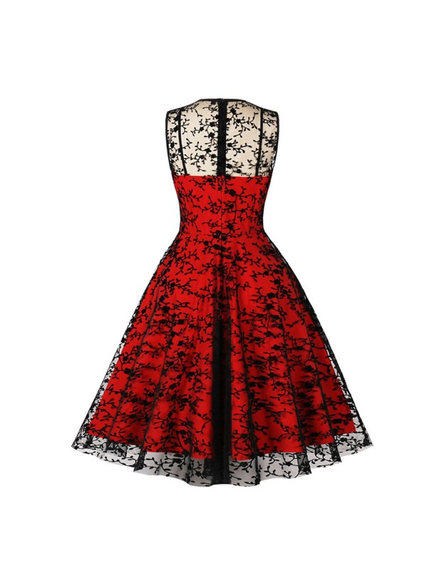 Women Gauze Embroidery Waist Sleeveless Lolita Court Swing Midlength Dress 5122