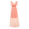 Net Yarn Flowers Wedding Bridal Long V-Neck Club Sexy Thin Dress CD1672