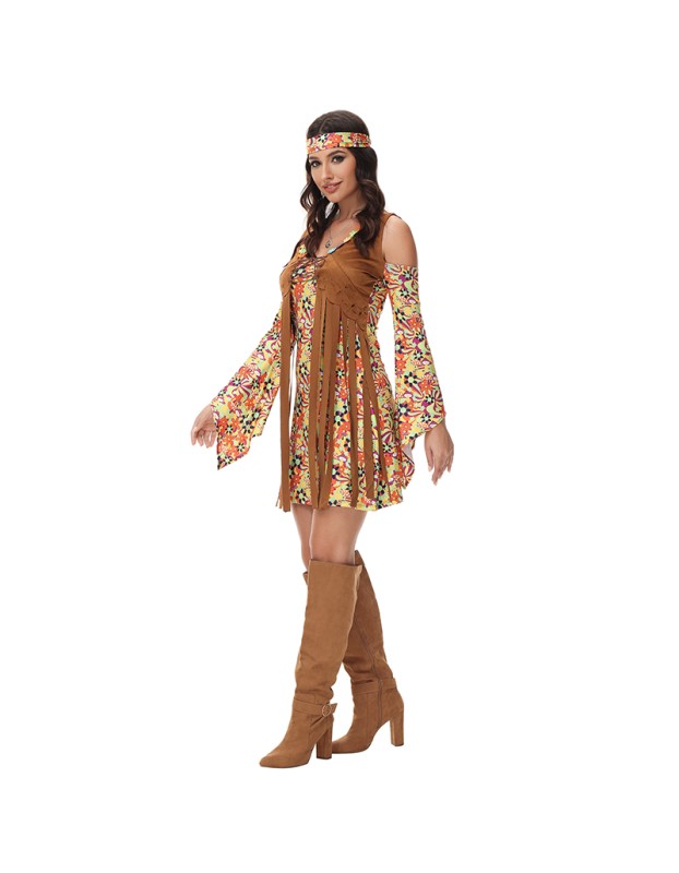 Vintage Women's Fringe Brown Cosplay Costume Full Hippie Disco Suits Costume MS1766
