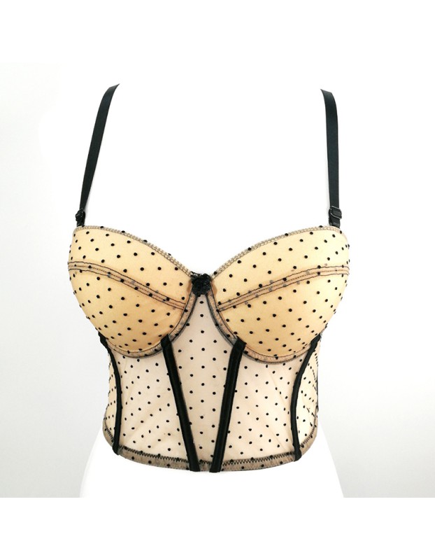 Polka Dot Lace Embroidery Sexy Women Chest Wrap Translucent Top KN8262