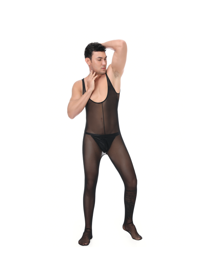 Men's Underwear Mesh One-Piece Bodysuit Vest Sexy Nightclub Stage Costume N996