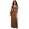 Printed deep v neck long sleeve maxi dress M8300