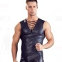 Men Faux Leather Sexy Sleeveless Stretch Slim Tops N801