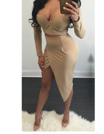 Sexy split two suit skirt, with neck ring chest pad dress m88063
