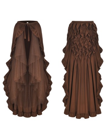 Women Lace Up 2 Layer Ruffles Tulle Asymmetrica Skirt M31714