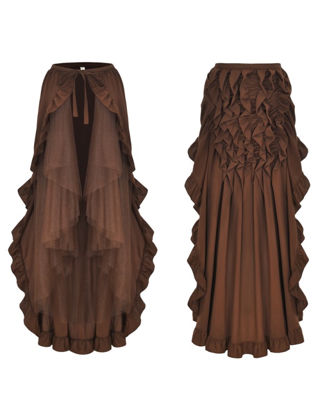 Women Lace Up 2 Layer Ruffles Tulle Asymmetrica Skirt M31714
