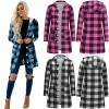 Shirt With Long Sleeve Single Breasted Plaid Flannel Women Midi Coats LQ172