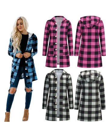 Shirt With Long Sleeve Single Breasted Plaid Flannel Women Midi Coats LQ172