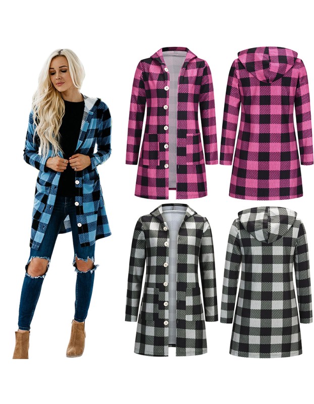 Shirt With Long Sleeve Single Breasted Plaid Flannel Women Midi Coats LQ172