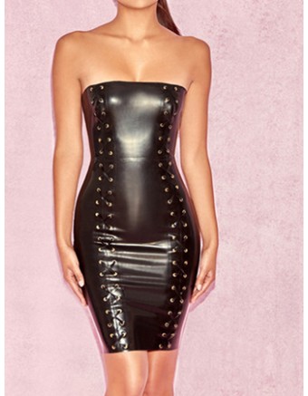 Off-shoulder Leather Bodycon Dress M7309