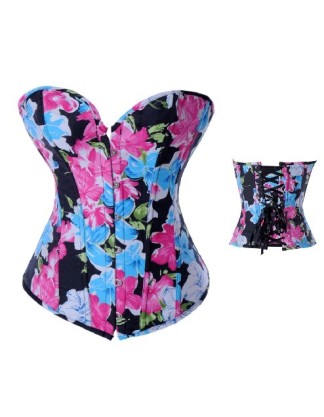 flower printed denim corset m1939