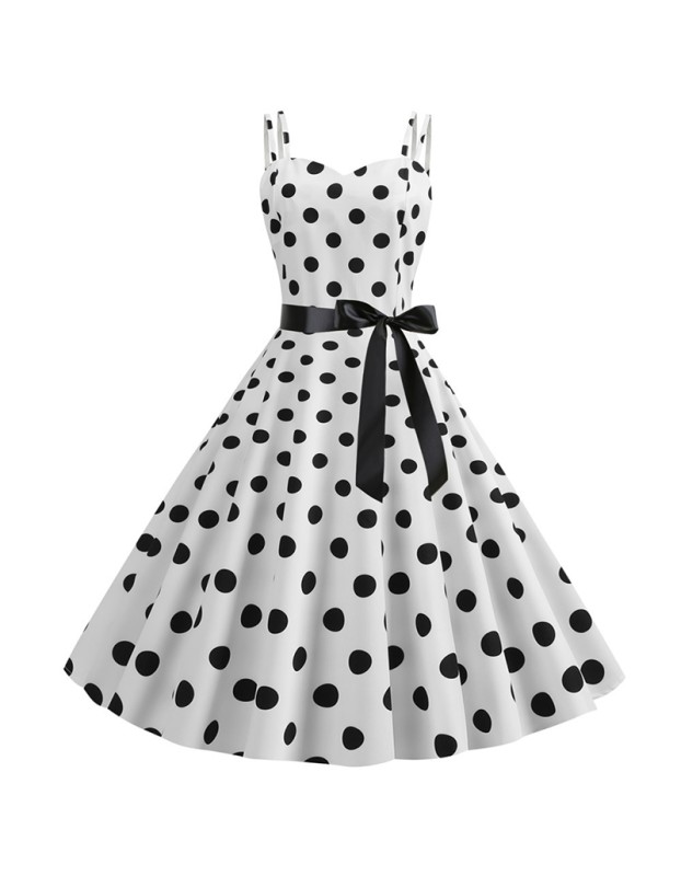 Suspender Retro 50S Black White Dot Party Sexy Trending Dress JY14085