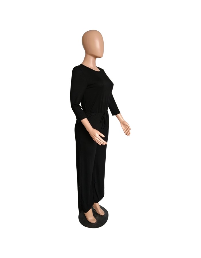 Women fashion soild color long sleeve loose causal jumpsuit m8303