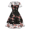 Mesh Patchwork Flying Sleeve Style Swing Mid Length Vintage Dress 5061