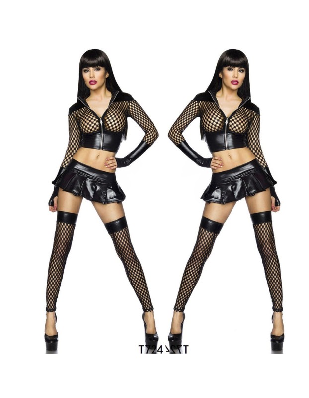 Sexy Hollow Out Mesh Crop Top + Mini Skirt 2 Piece Set M40639